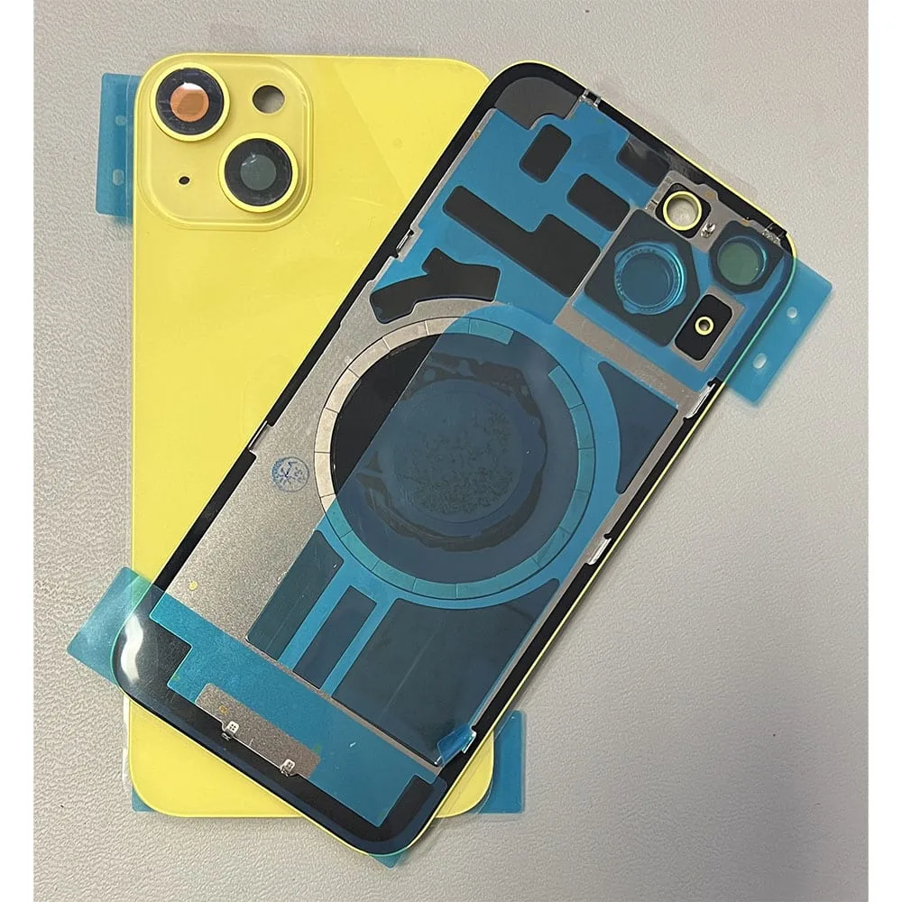 iphone14yellow For iPhone 14 Rear Back Glass Battery Cover With Frame & Magnets – Yellow
