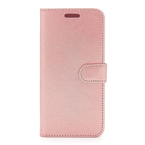 rosegold-1-23 For iPhone 16e PU Leather Side Opening Wallet Case With Card Slots - Rose Gold - Image 1