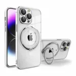 For iPhone 15 All Models Electro Plated Magnetic Charging Ring Stand PC TPU Case - Image 2