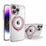 For iPhone 15 All Models Electro Plated Magnetic Charging Ring Stand PC TPU Case - Image 3