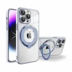 For iPhone 15 All Models Electro Plated Magnetic Charging Ring Stand PC TPU Case - Image 4