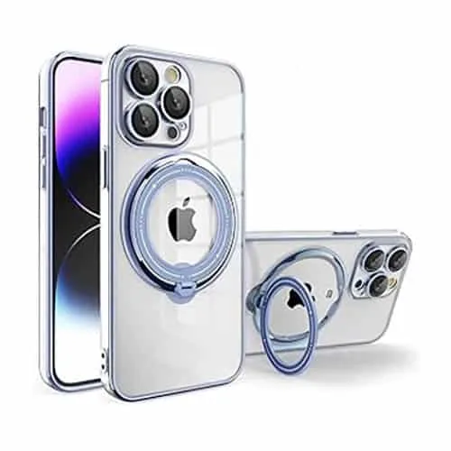 For iPhone 15 All Models Electro Plated Magnetic Charging Ring Stand PC TPU Case - Image 4
