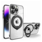 For iPhone 15 All Models Electro Plated Magnetic Charging Ring Stand PC TPU Case