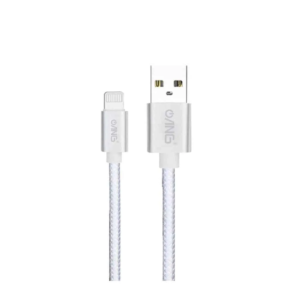 bt026 ANG Nylon Braided Lightning 1M 2.0A USB Fast Charge / Sync Cable - Silver - Image 1