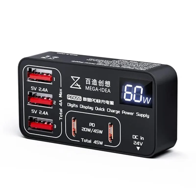 p605s Qianli Mega-Idea P605S 60W 5-Ports Quick Charging Station Hub LCD Display