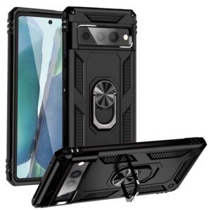 For Google Pixel 6A Hybrid Dual-Layer Armour Case With Magnetic Ring Stand - Black