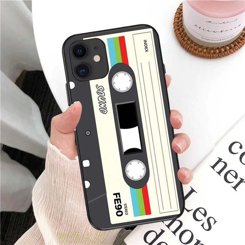 For iPhone 15 All Models Black TPU Case With Retro Cassette Print - Image 2