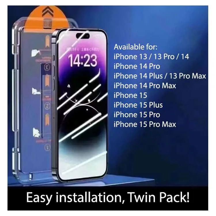 For iPhone 15 14 13 Pro Max Magic Glass Screen Protector Easy Installation - Twin Pack
