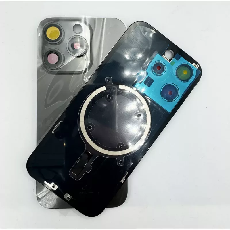 For iPhone 15 Pro Rear Back Glass Battery Cover With Frame & Magnets – Black