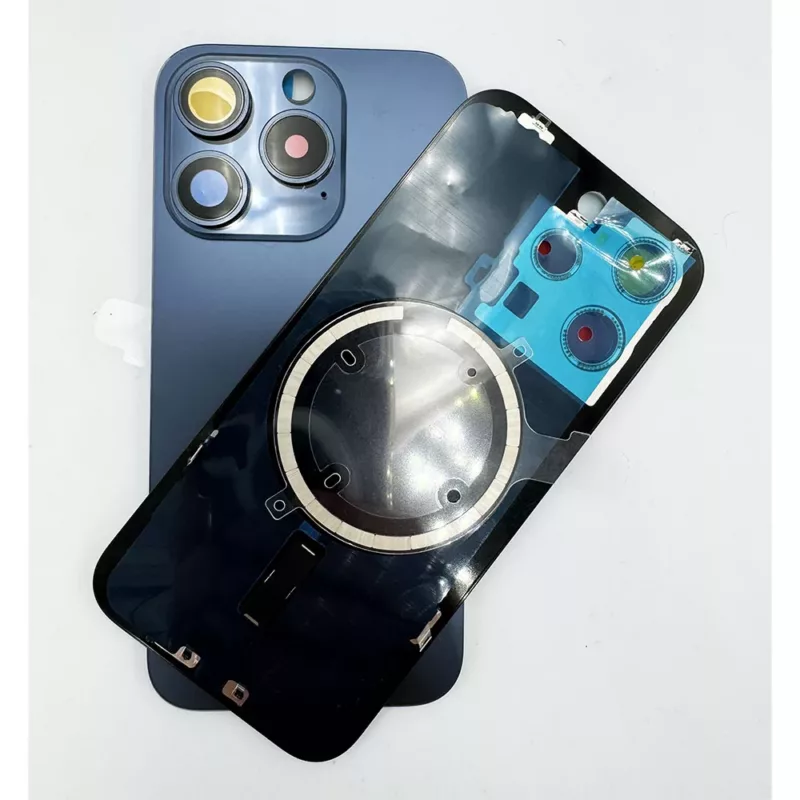 For iPhone 15 Pro Rear Back Glass Battery Cover With Frame & Magnets – Blue