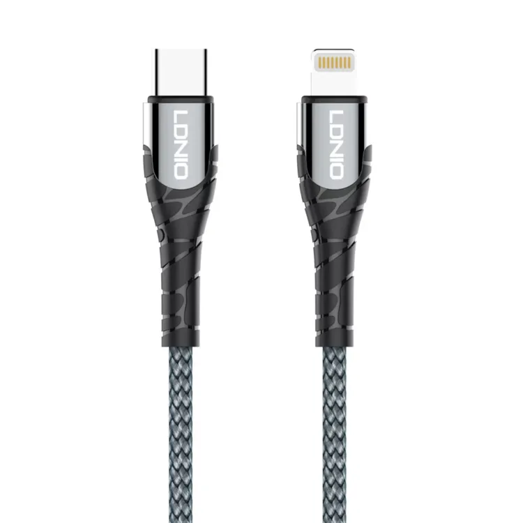 LDNIO 1 Metre 1M Nylon Braided 30W PD USB-C To Lightning Fast Charge / Sync Cable - Grey