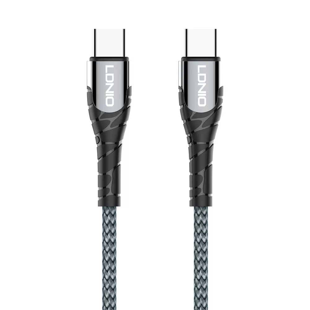 LDNIO-6933138690833-1-jpg LDNIO 2 Metre 2M Nylon Braided 65W PD USB-C To USB-C Fast Charge / Sync Cable - Grey