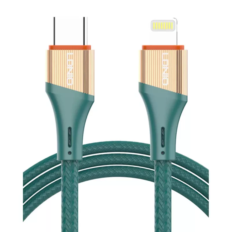 LDNIO 1 Metre 1M Nylon Braided 30W PD USB-C To Lightning Fast Charge / Sync Cable - Green