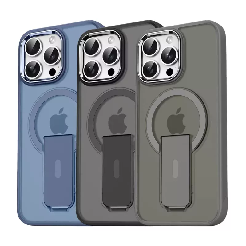 For iPhone 4m Drop Protection MagSafe Magnetic Charging Transparent Case With Stand