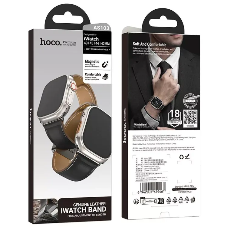 Hoco AS103 Leather Premium Band With Magnetic Buckle For Apple Watch