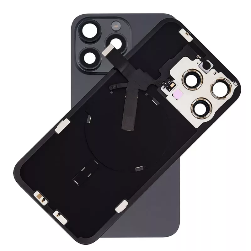 For iPhone 15 Pro Max Rear Back Glass Battery Cover With NFC Flex, Frame & Magnets – Black