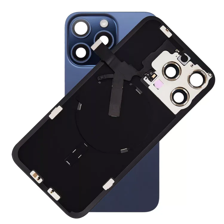 For iPhone 15 Pro Max Rear Back Glass Battery Cover With NFC Flex, Frame & Magnets – Blue