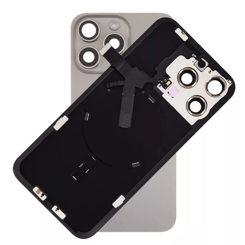 For iPhone 15 Pro Max Rear Back Glass Battery Cover With NFC Flex, Frame & Magnets – Titanium