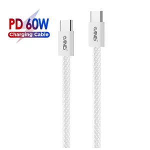 ANG Nylon Braided USB-C 1M PD 60W USB Fast Charge / Sync Cable – White
