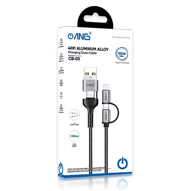 cb-03 ANG 4in1 Nylon Braided USB-C 1M PD 100W USB Fast Charge / Sync Cable
