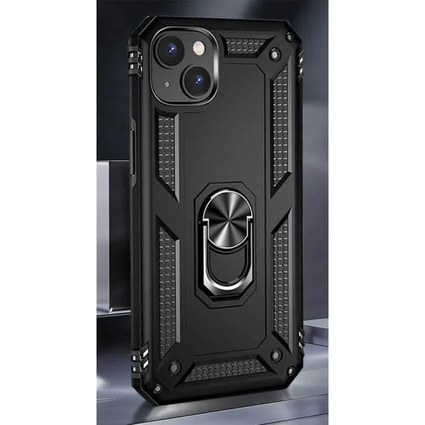 15plusblkring-copy.jpg For iPhone 15 Hybrid Dual-Layer Armour Case With Magnetic Ring Stand - Black - Image 1