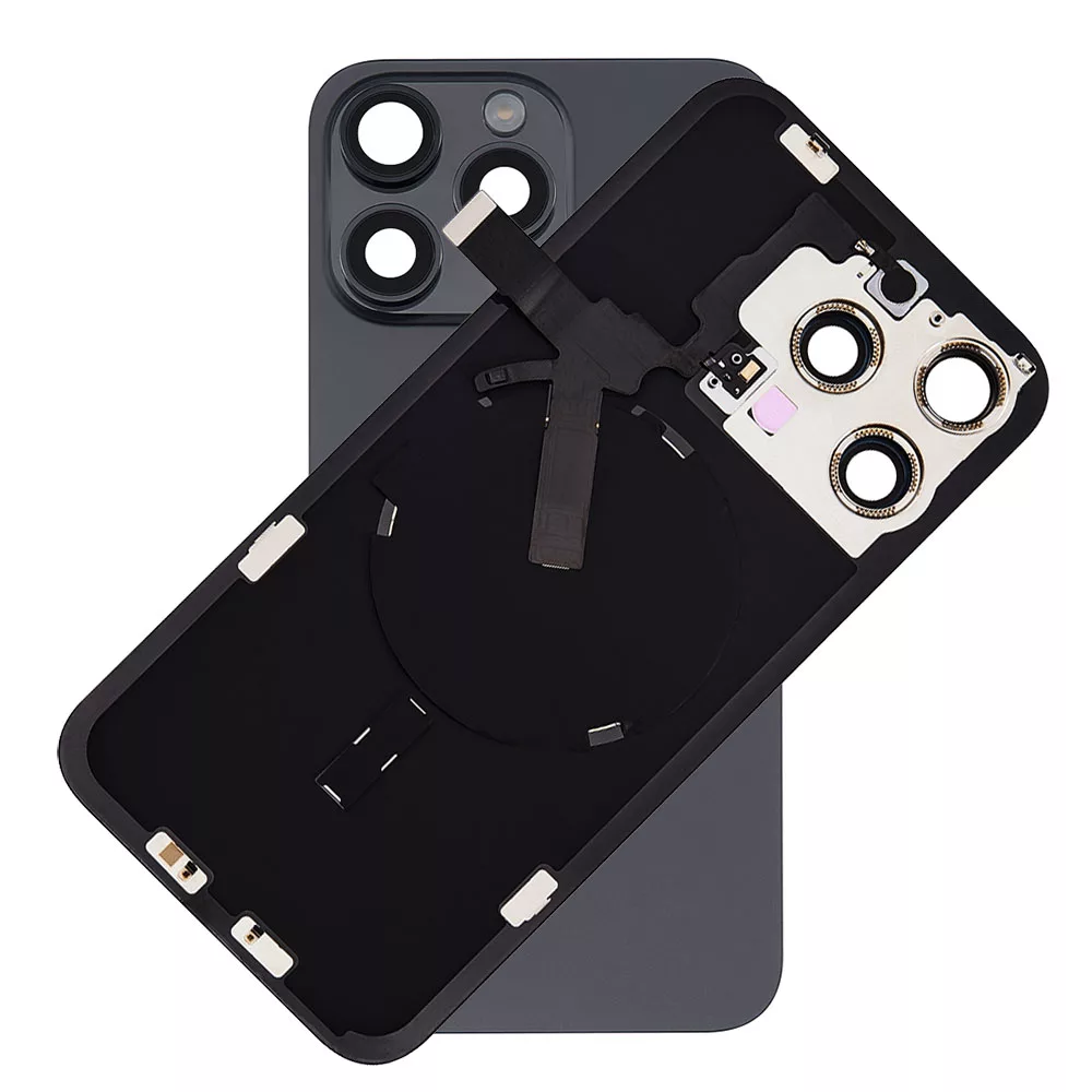 15promaxback2black.webp For iPhone 15 Pro Rear Back Glass Battery Cover With NFC Flex, Frame & Magnets – Black - Image 1