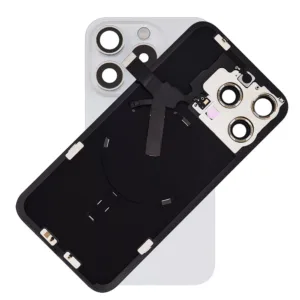 For iPhone 15 Pro Rear Back Glass Battery Cover With NFC Flex, Frame & Magnets – White