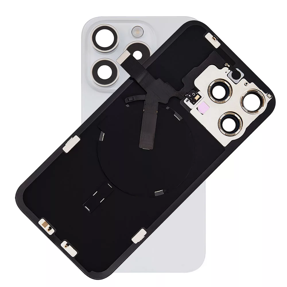For iPhone 15 Pro Rear Back Glass Battery Cover With NFC Flex, Frame & Magnets – White - Image 1