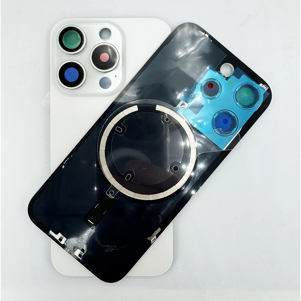 15prowhiteback-jpg.webp For iPhone 15 Pro Rear Back Glass Battery Cover With Frame & Magnets – White - Image 1