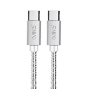 ANG Nylon Braided USB-C 1M PD 60W USB Fast Charge / Sync Cable - Silver