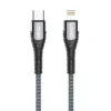 LDNIO 2 Metre 2M Nylon Braided 30W PD USB-C To Lightning Fast Charge / Sync Cable - Grey