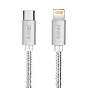 ANG Nylon Braided USB-C Lightning 1M PD 20W USB Fast Charge / Sync Cable - Silver