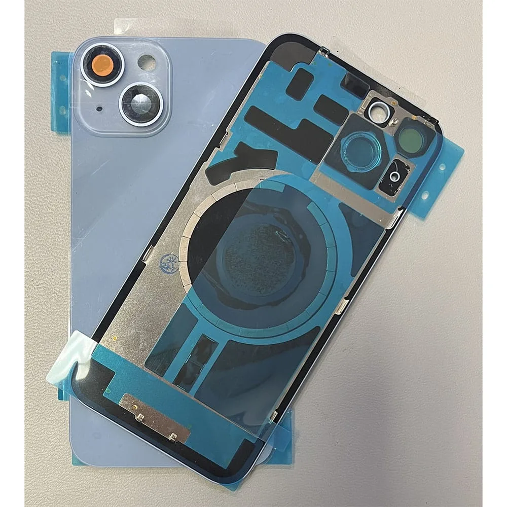 iph14blue-copy.jpg For iPhone 14 Plus Rear Back Glass Battery Cover With Frame & Magnets - Blue - Image 1