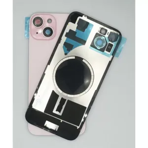 For iPhone 15 Rear Back Glass Battery Cover With Frame & Magnets – Pink
