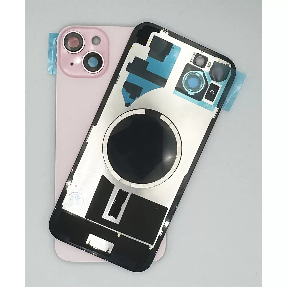 iph15pluspink-copy-jpg.webp For iPhone 15 Rear Back Glass Battery Cover With Frame & Magnets – Pink - Image 1