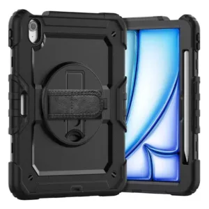 For iPad Air 11″ 2024 Heavy Duty Shockproof Case With Swivel Stand & Strap