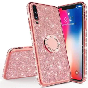 For iPhone XR Thin Clear Gel Case With Diamond, Glitter & Ring