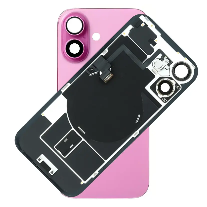 For iPhone 16 Plus Rear Back Glass Battery Cover With NFC Flex, Frame & Magnets – Pink For iPhone 16 Plus Rear Back Glass Battery Cover With NFC Flex, Frame & Magnets – Pink