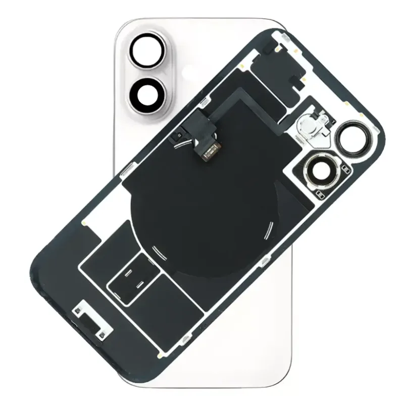 For iPhone 16 Plus Rear Back Glass Battery Cover With NFC Flex, Frame & Magnets – White