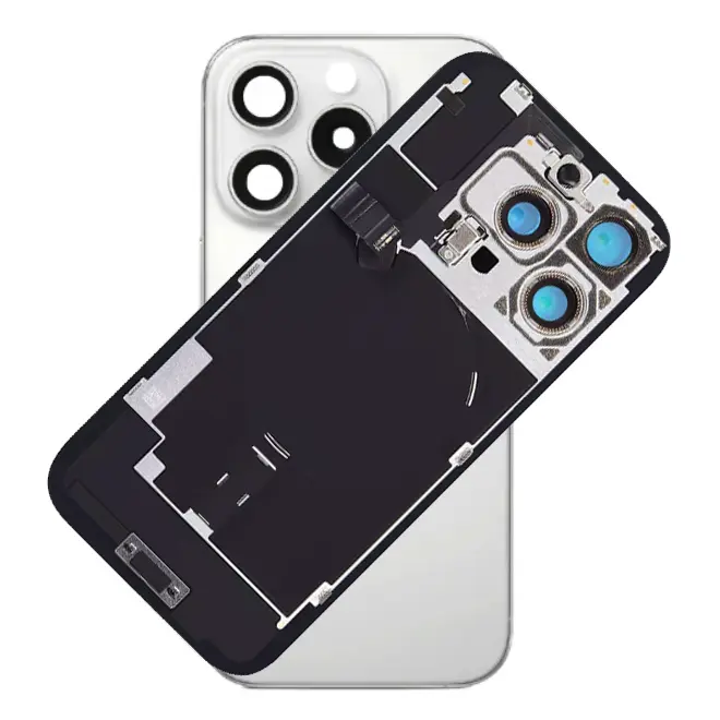 For iPhone 16 Pro Max Rear Back Glass Battery Cover With NFC Flex, Frame & Magnets – White For iPhone 16 Pro Max Rear Back Glass Battery Cover With NFC Flex, Frame & Magnets – White