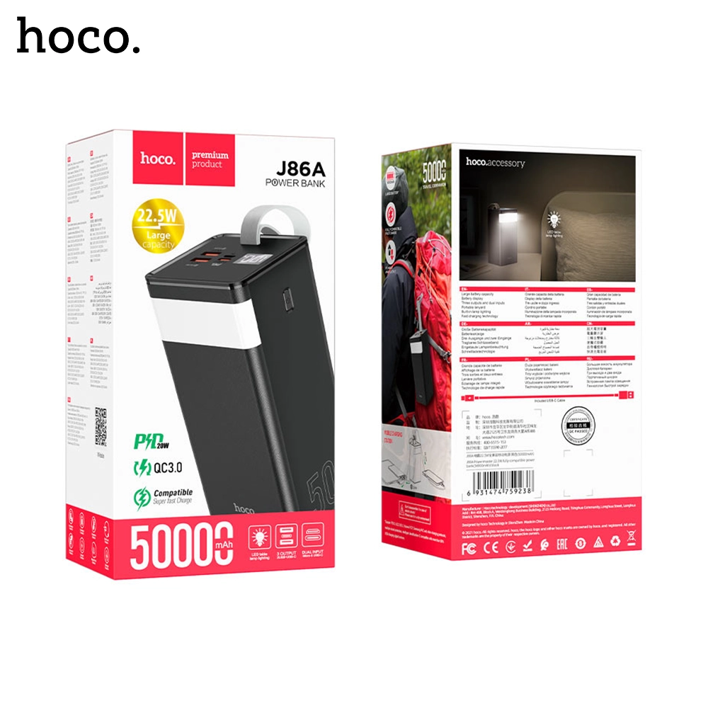 Hoco 50000mAh PD QC3.0 22.5W Large Capacity Fast Charging Power Bank Charger - Black - Image 2