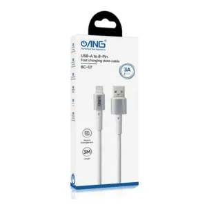 ANG Nylon Braided Lightning 1M 3.0A 60W USB Fast Charge / Sync Cable - White