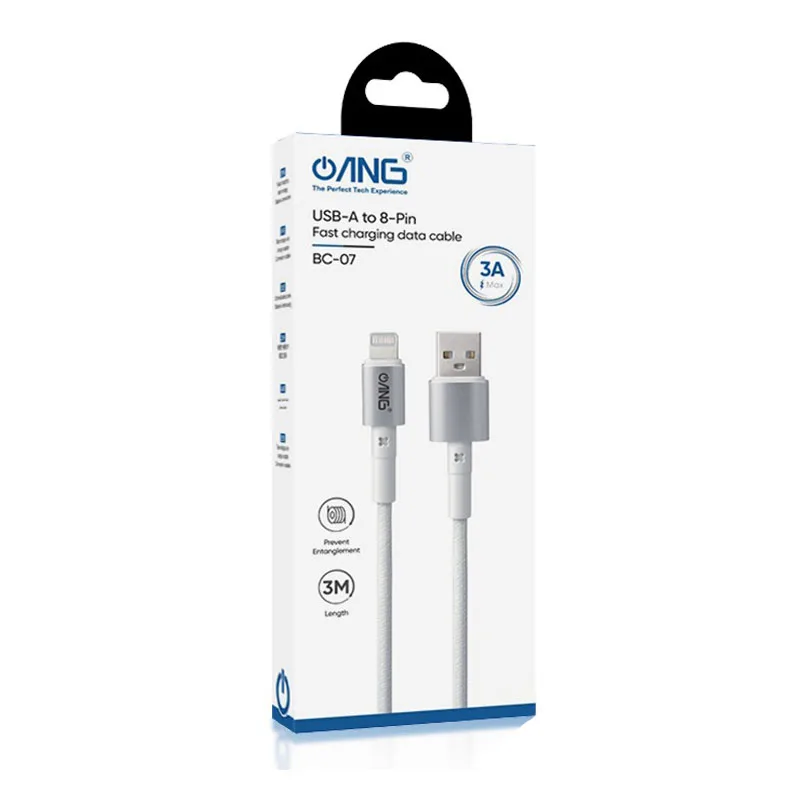 ANG Nylon Braided Lightning 1M 3.0A 60W USB Fast Charge / Sync Cable - White