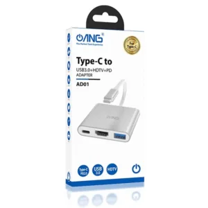 ANG USB-C To USB 3.0 + HDMI + USB-C PD2.0 3 in 1 Hub Adapter – Silver