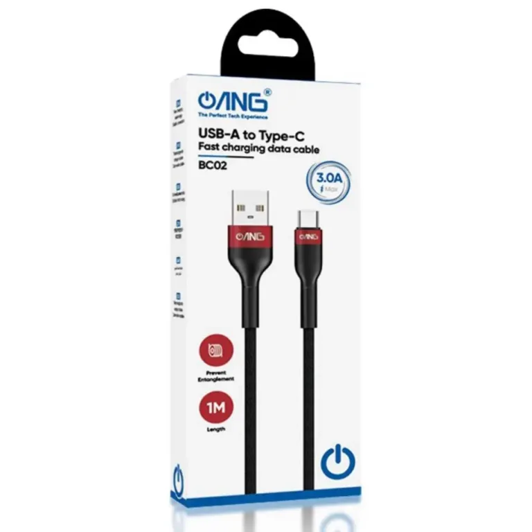 ANG Nylon Braided USB-C 1M 3.0A 60W USB Fast Charge / Sync Cable - Black