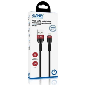 ANG Nylon Braided Lightning 1M 3.0A 60W USB Fast Charge / Sync Cable - Black