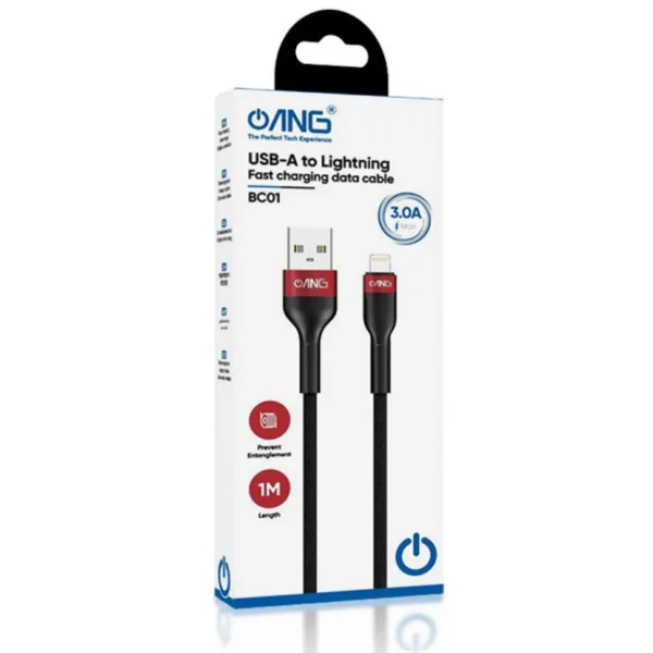 ANG Nylon Braided Lightning 1M 3.0A 60W USB Fast Charge / Sync Cable - Black