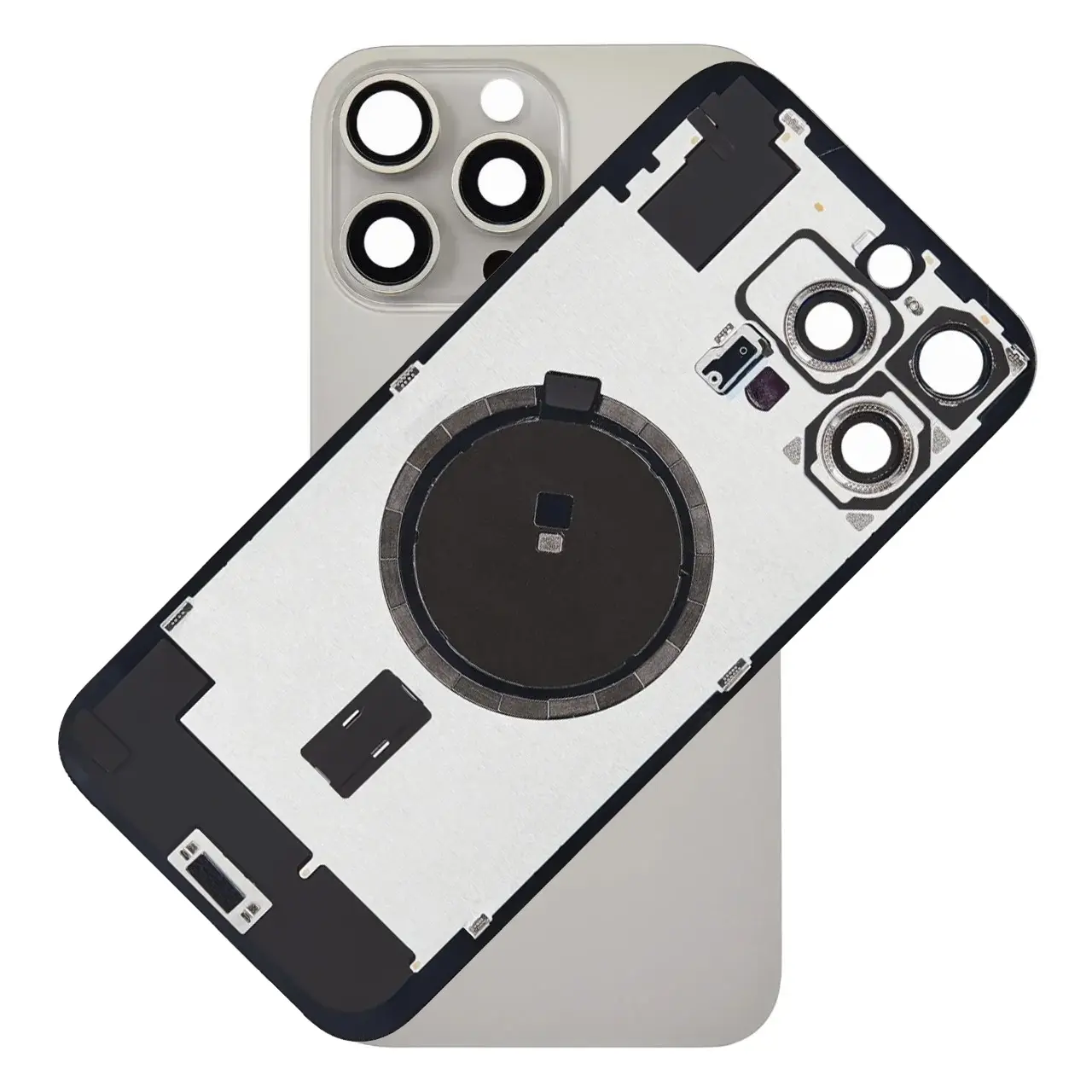For iPhone 16 Pro Max Rear Back Glass Battery Cover With Frame & Magnets – Titanium For iPhone 16 Pro Max Rear Back Glass Battery Cover With Frame & Magnets – Titanium