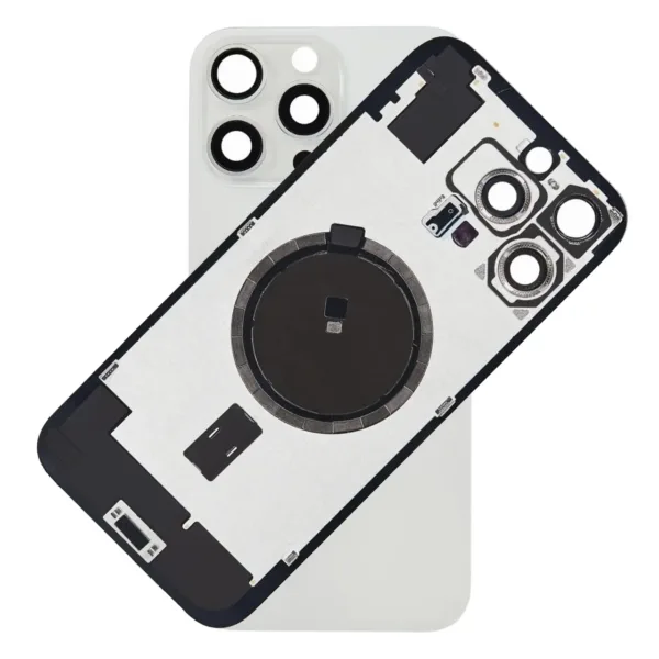 For iPhone 16 Pro Max Rear Back Glass Battery Cover With Frame & Magnets – White