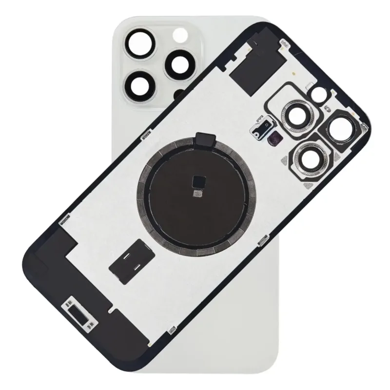 For iPhone 16 Pro Max Rear Back Glass Battery Cover With Frame & Magnets – White